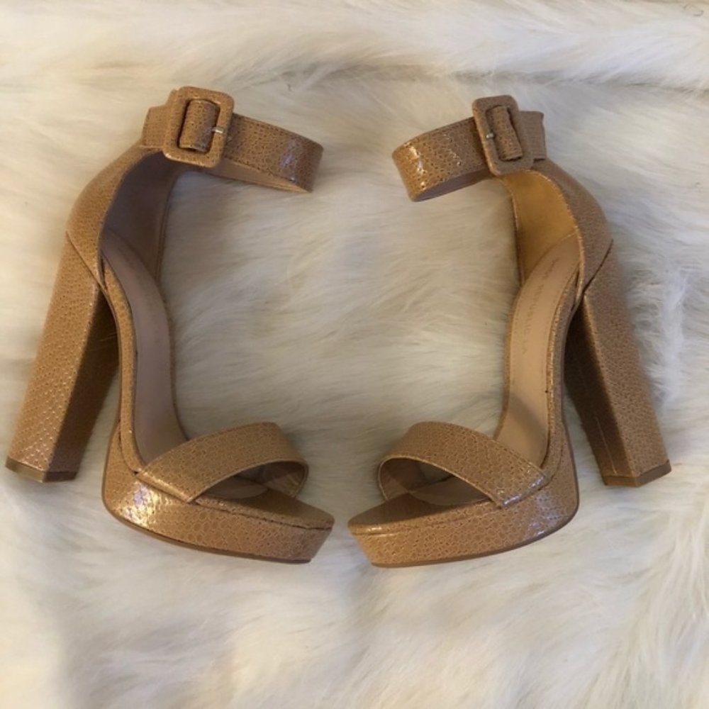Shoe Republic LA nude snake block heels